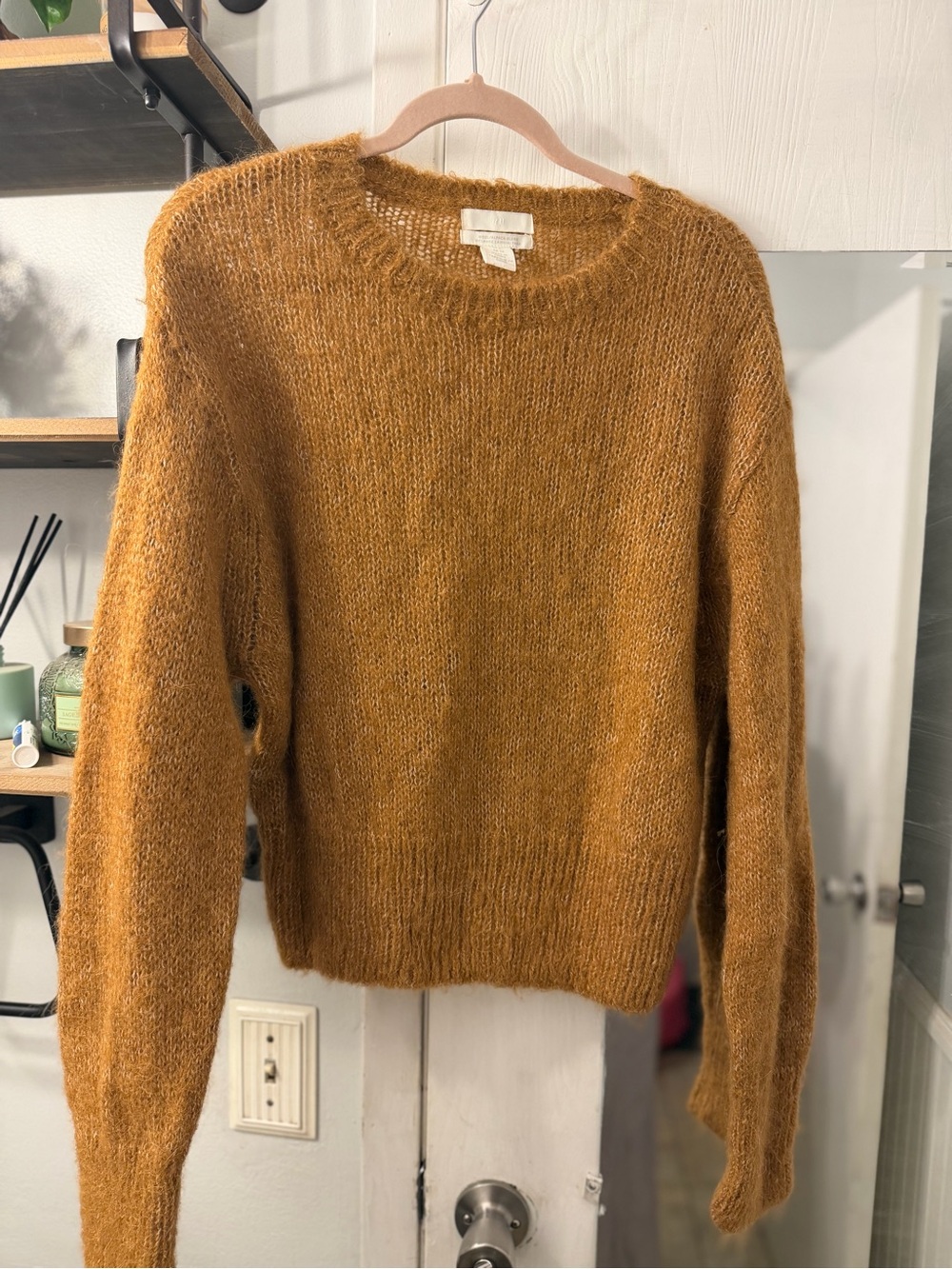 H&M Cozy Fuzzy Wool/Alpaca Crewneck Sweater in Mustard